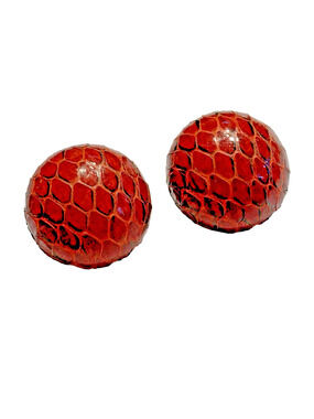 Vintage Mid Century Chunky Clip On Earrings Snakeskin Rounds Red Orange Leather